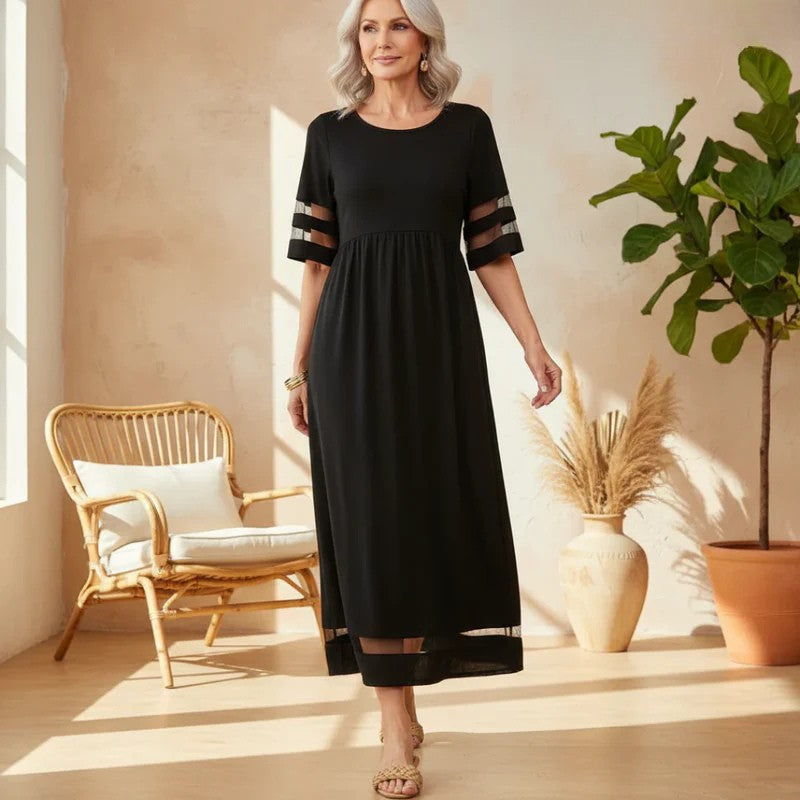 Aurewyn | Effortless Mesh-Trim Maxi Dress