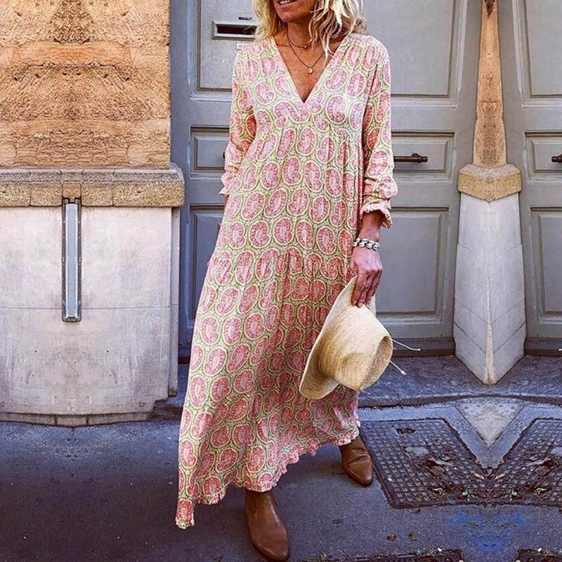 Carmella | Elegant Paisley V-Neck Maxi Dress