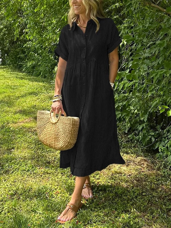 Vivienne | Casual Striped Shirt Midi Dress