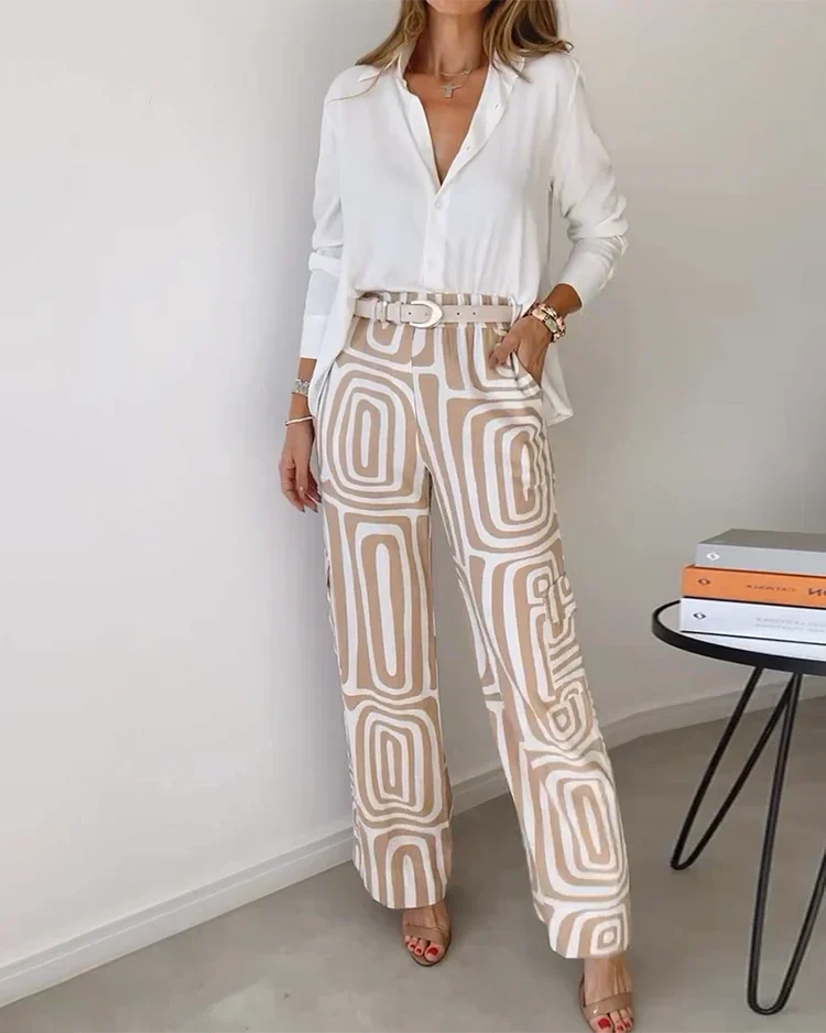 Celestina | Geometric Print Wide Leg Palazzo Pants Set