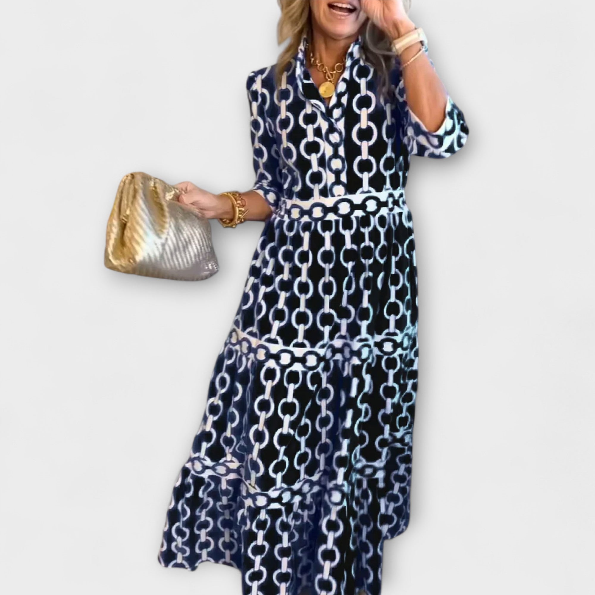 Therinae | Elegant Printed Maxi Button-Front Dress
