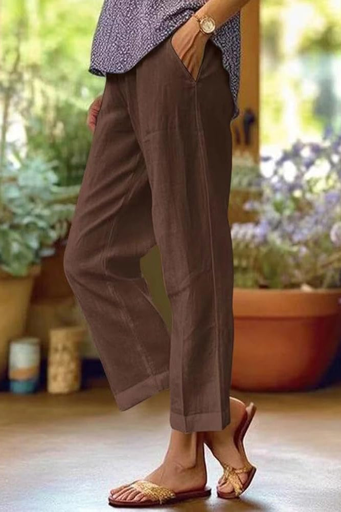 Amelie | Casual Linen Cropped Cuffed Pants
