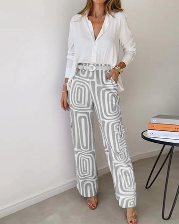 Celestina | Geometric Print Wide Leg Palazzo Pants Set