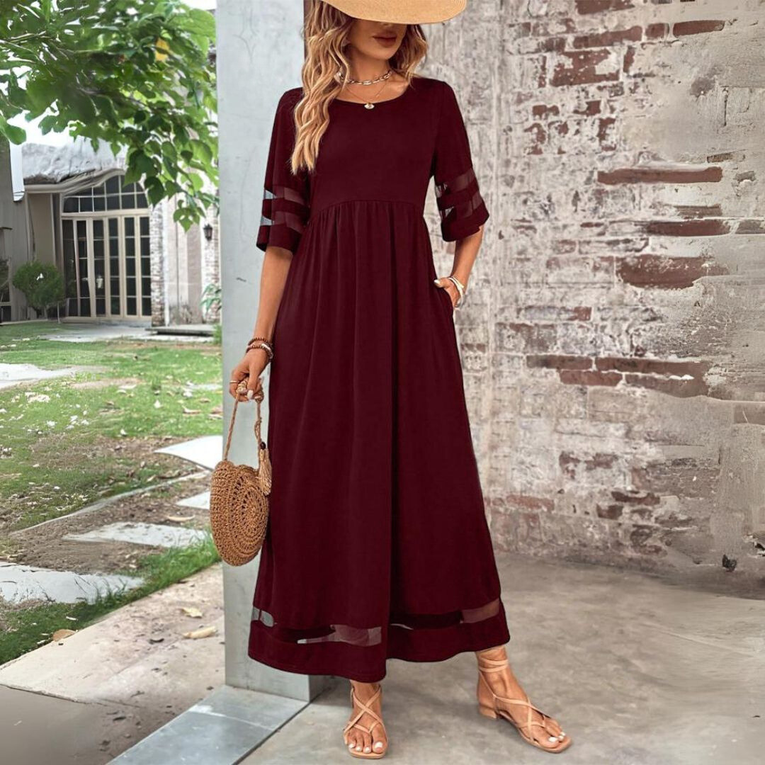 Aurewyn | Effortless Mesh-Trim Maxi Dress