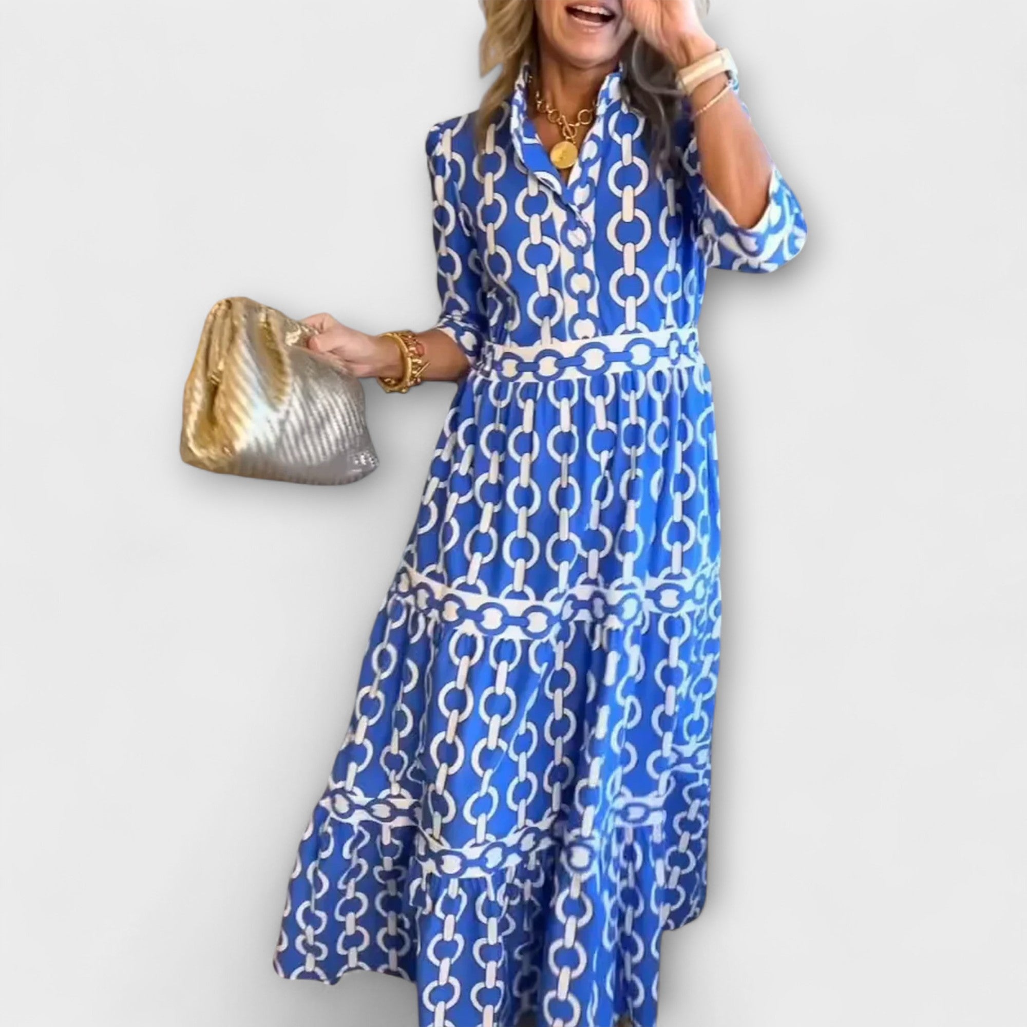 Therinae | Elegant Printed Maxi Button-Front Dress