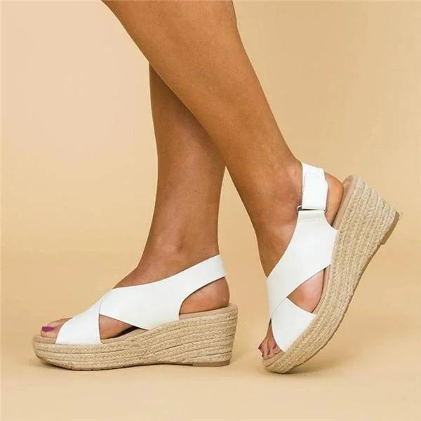 Delphine | Elegant Cross Strap Espadrille Wedges
