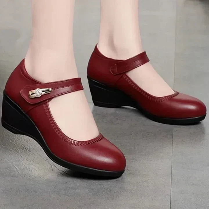 Marvelle | Comfort Fit Leather Wedge Mary Jane Heels