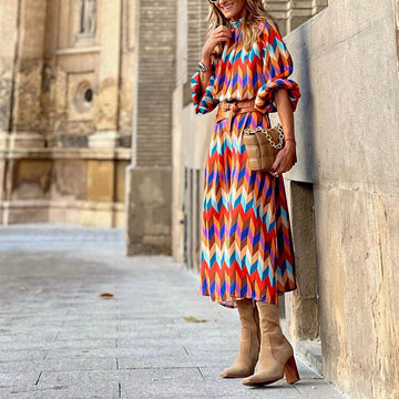 Vivienne | Elegant Long Sleeve Pleated Midi Dress