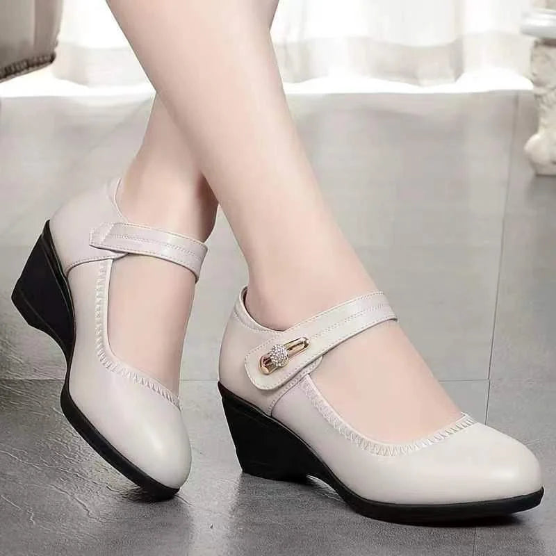 Marvelle | Comfort Fit Leather Wedge Mary Jane Heels