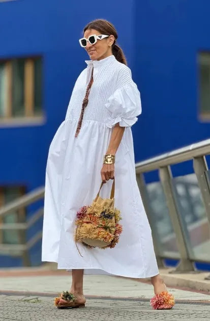Cassandra | Elegant Puff Sleeve Button Front Maxi Dress