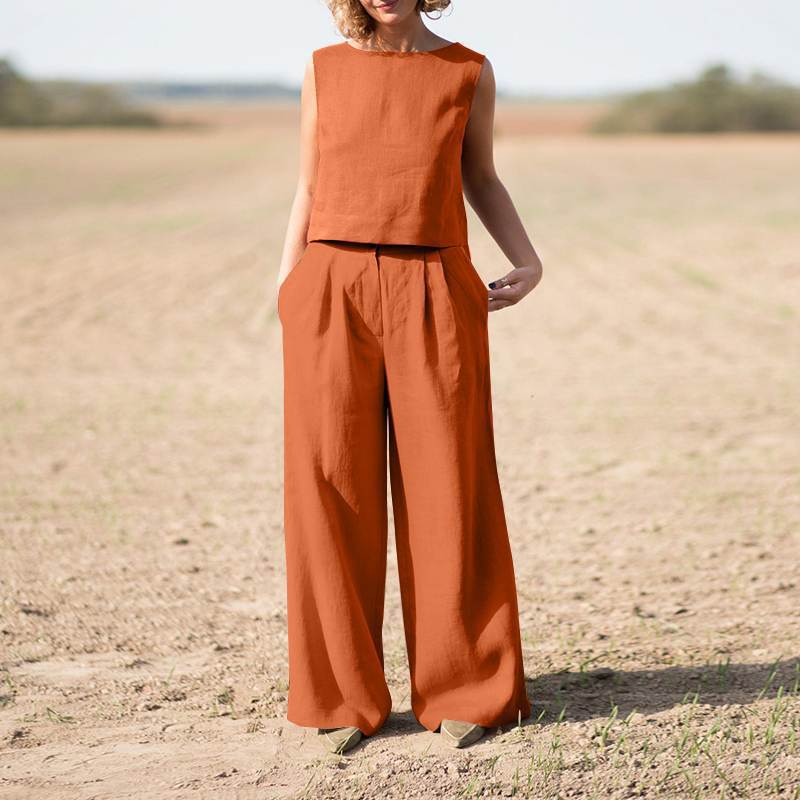 Linnea | Effortless Linen Sleeveless Top & Wide Leg Pants Set