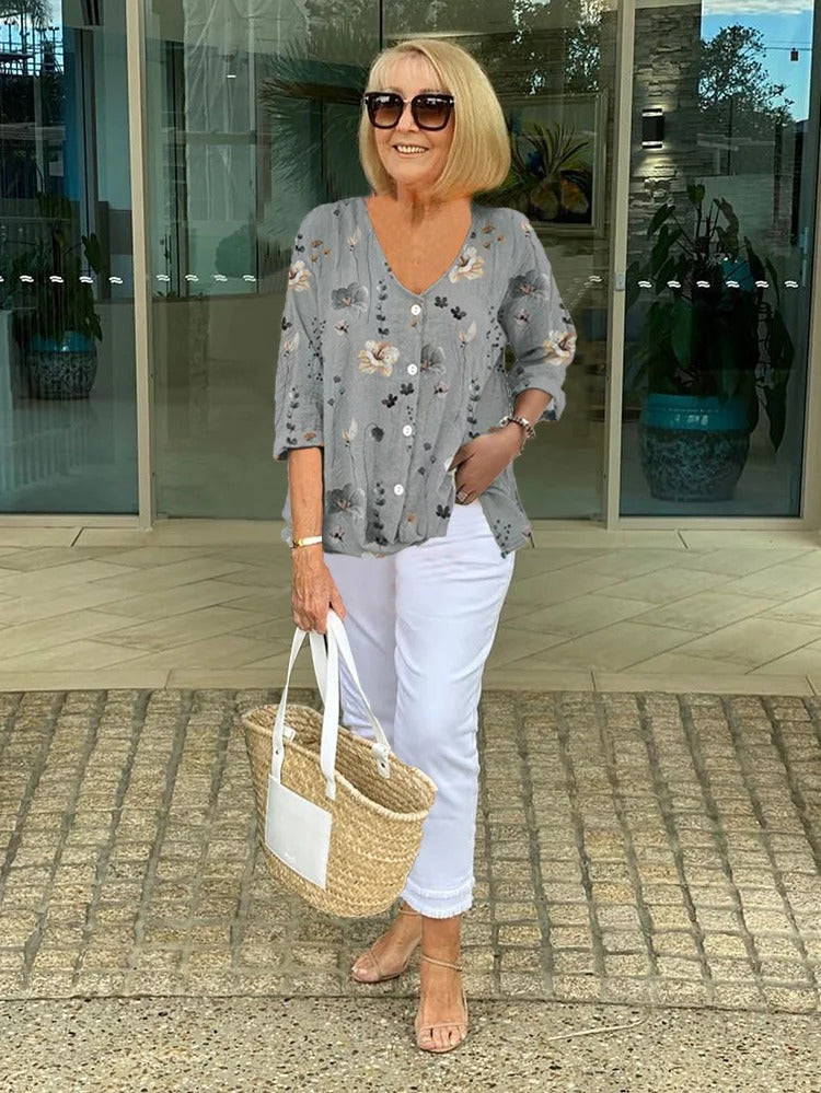 Mirabelle | Floral Print V-Neck Blouse