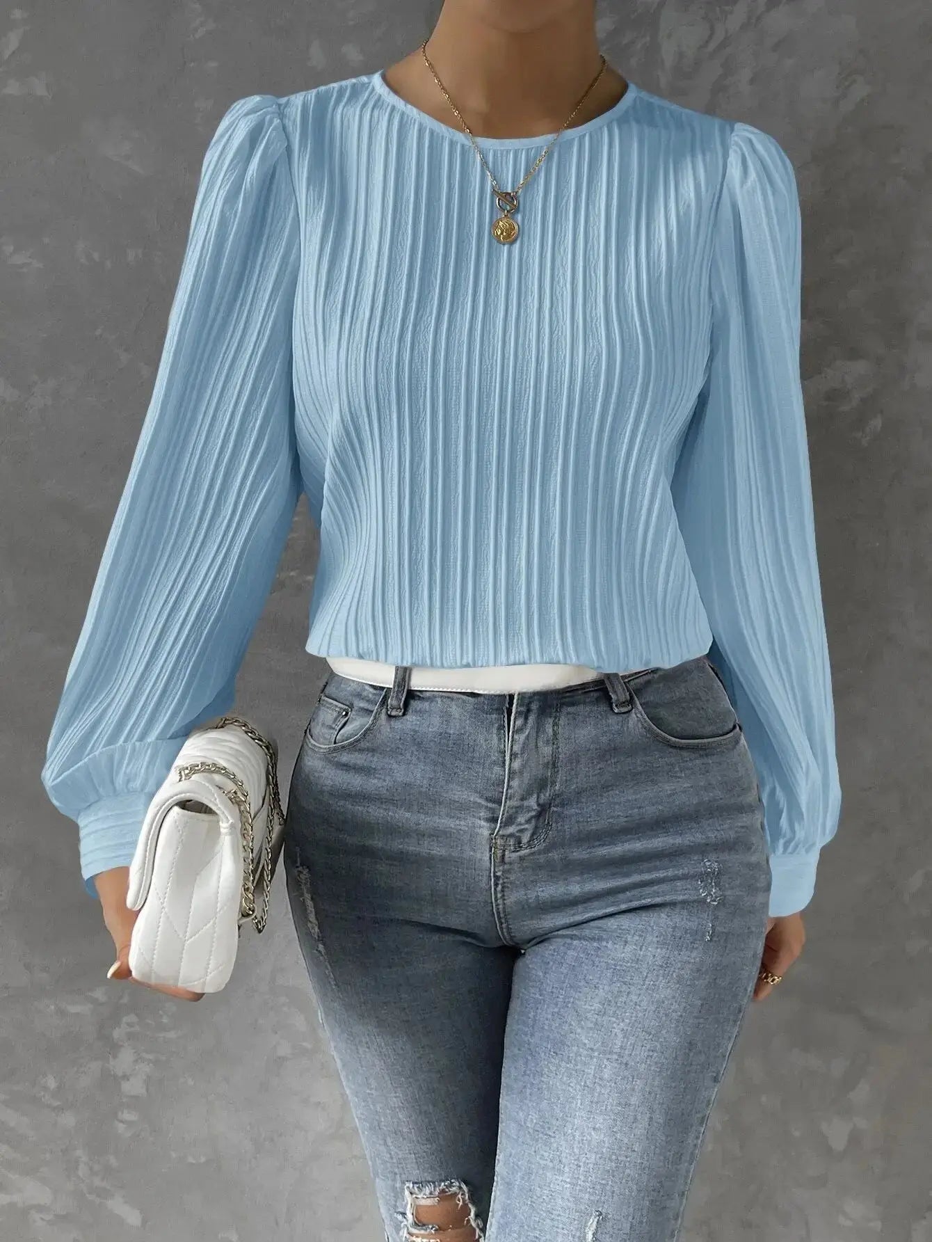 Marlena | Elegant Ribbed Balloon Sleeve Blouse