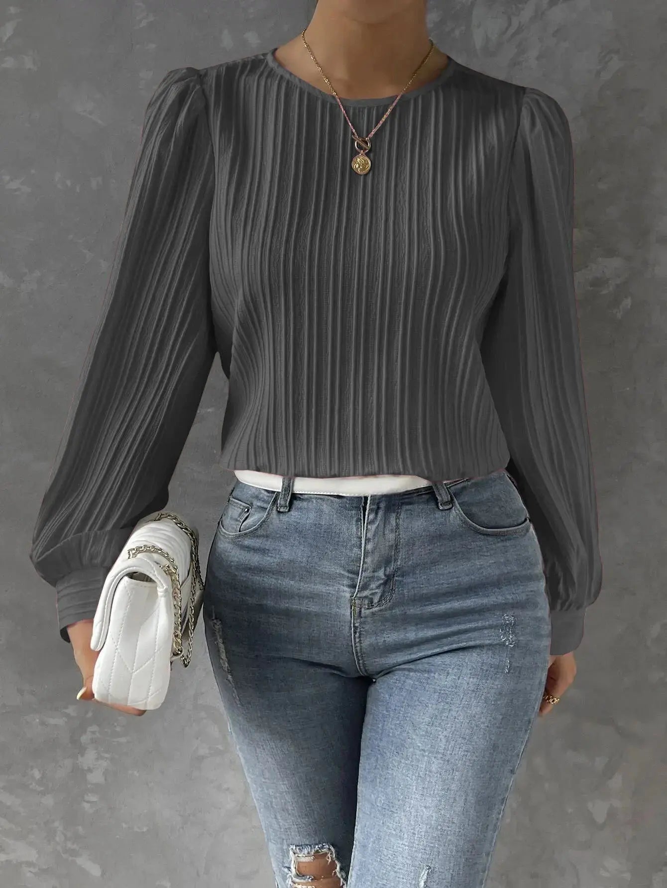 Marlena | Elegant Ribbed Balloon Sleeve Blouse
