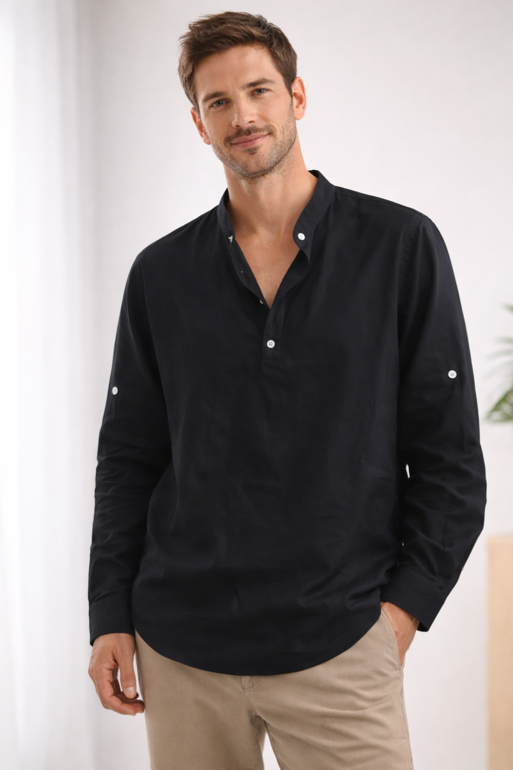 Kieran | Men's Classic Linen Henley Shirt