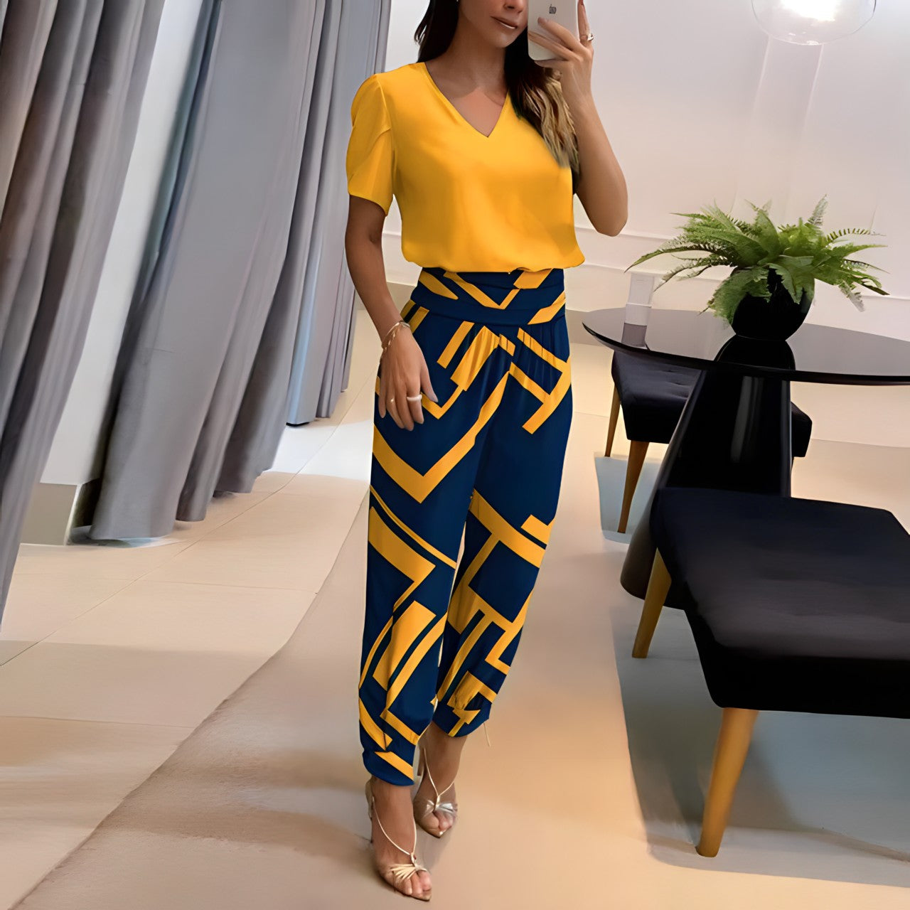 Evanna | Casual V-Neck Top & Jogger Going Out Sets