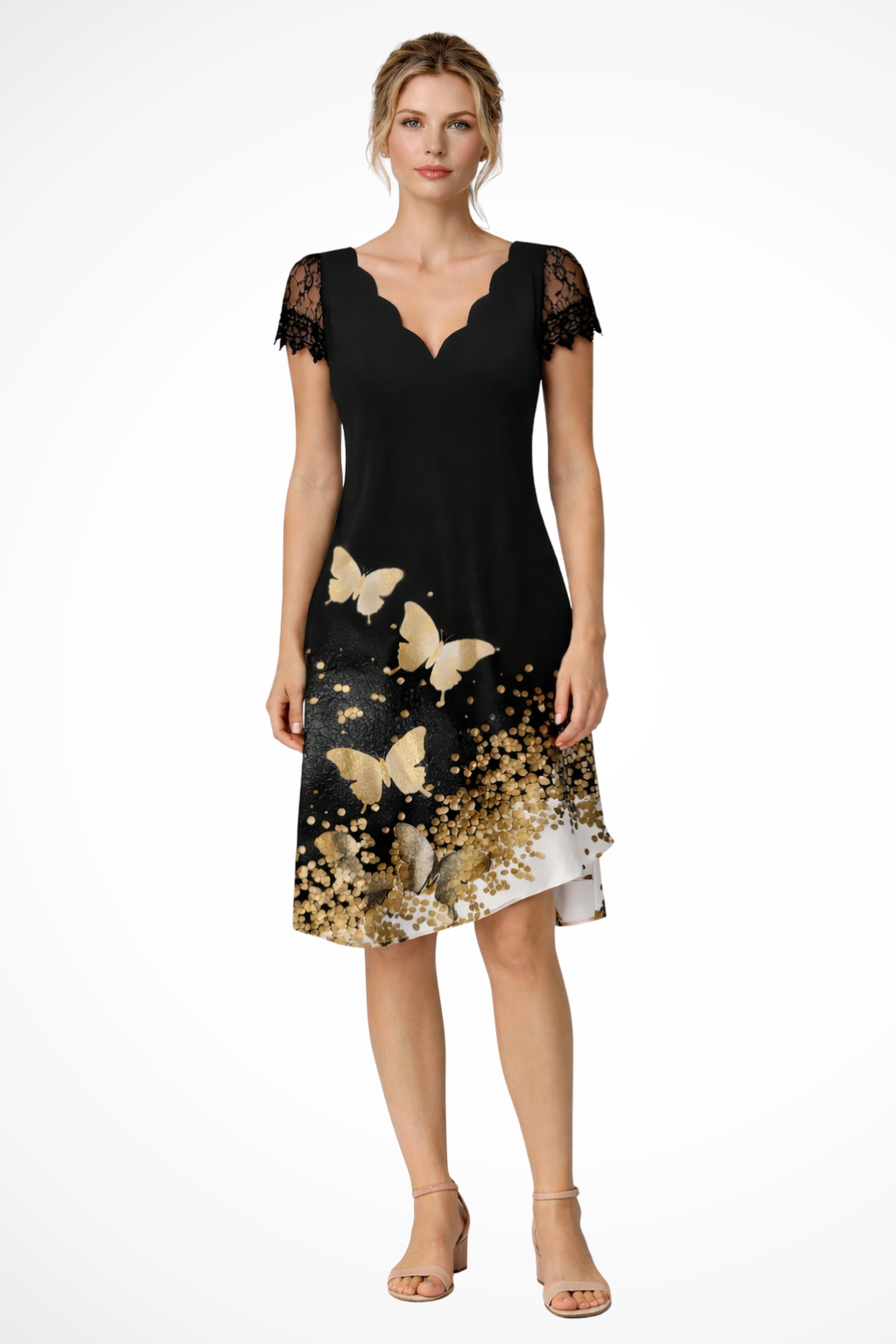 Evangeline | Elegant Lace Sleeve V-Neck Mini Dress