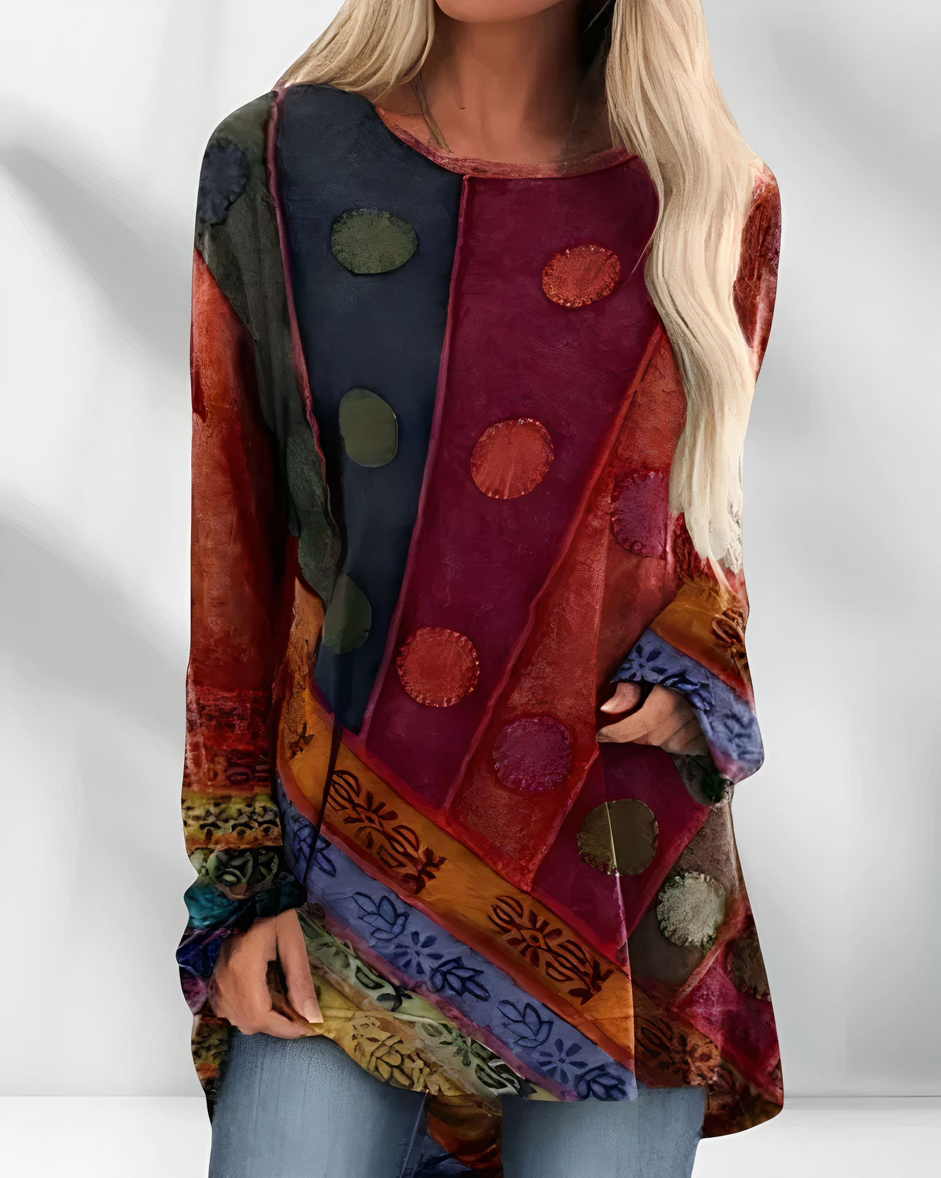 Thessaly | Bohemian Patchwork Print Off The Shoulder Tops