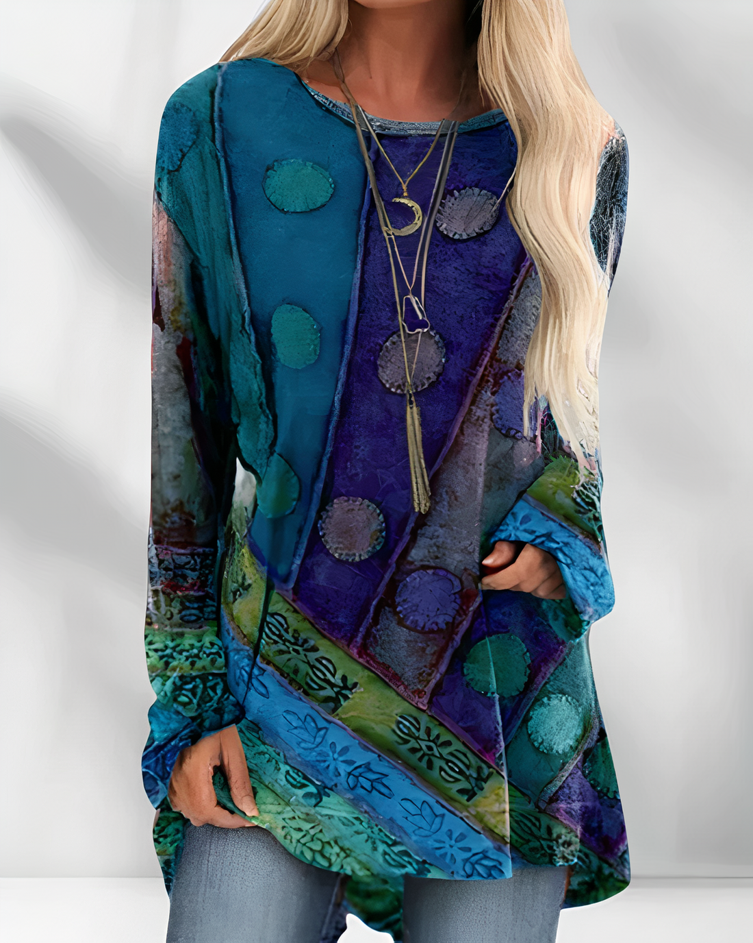 Thessaly | Bohemian Patchwork Print Off The Shoulder Tops