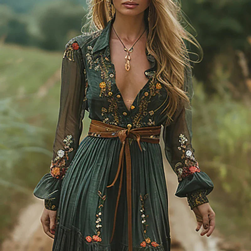 Thessaly | Romantic Floral Embroidered Maxi Dress