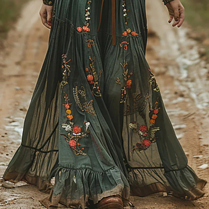 Thessaly | Romantic Floral Embroidered Maxi Dress