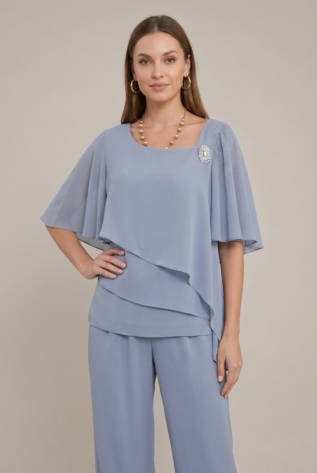 Celestine | Elegant Tiered Top & Wide Leg Pants Set
