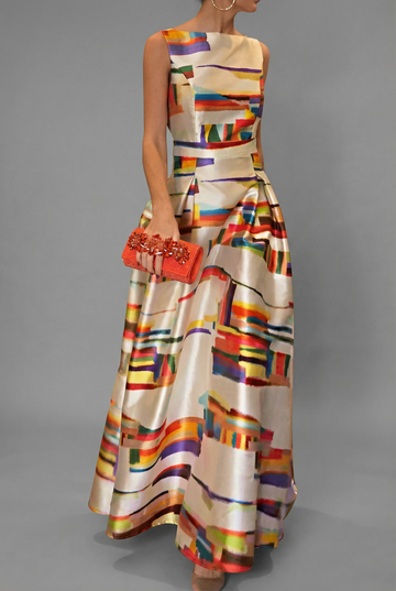 Ophelia | Abstract Geometric Satin Maxi Dress