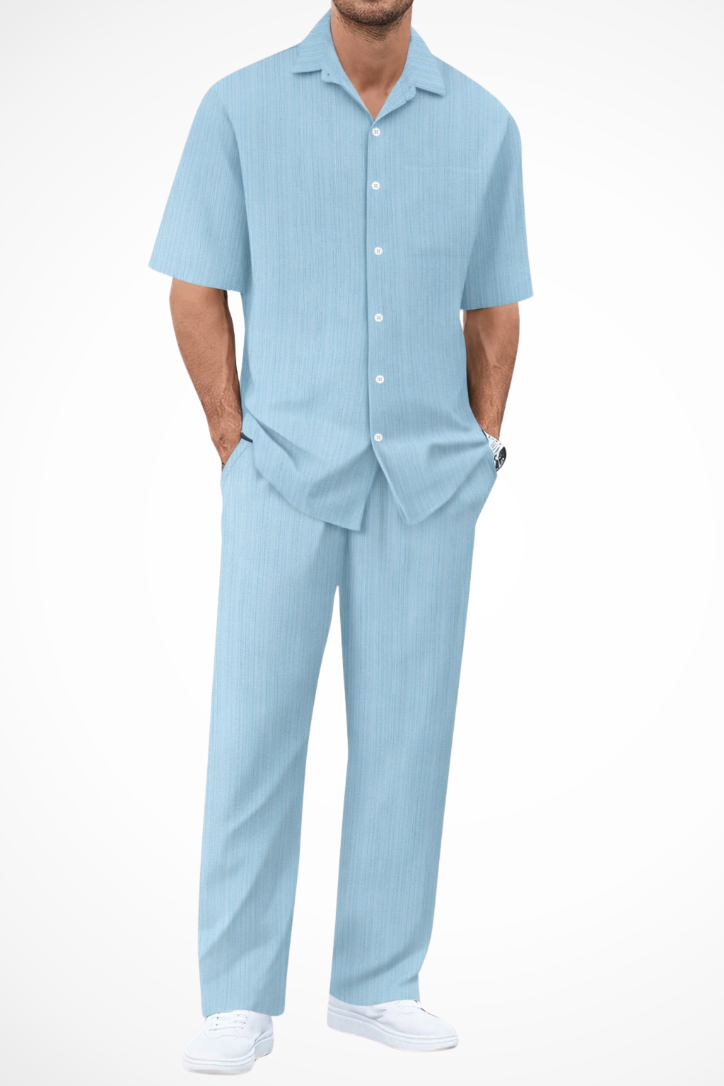 Cove | Men's Textured Short Sleeve Shirt Straight Leg Set