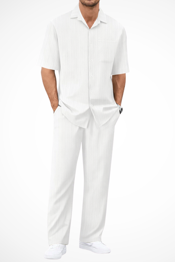 Cove | Men's Textured Short Sleeve Shirt Straight Leg Set