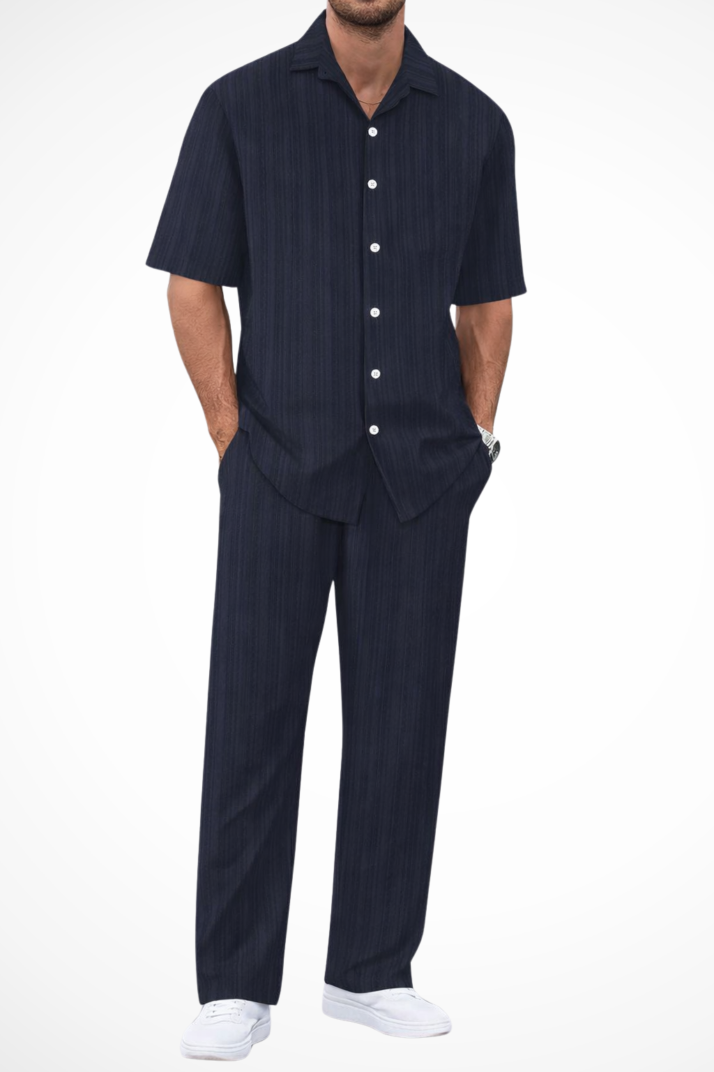 Cove | Men's Textured Short Sleeve Shirt Straight Leg Set
