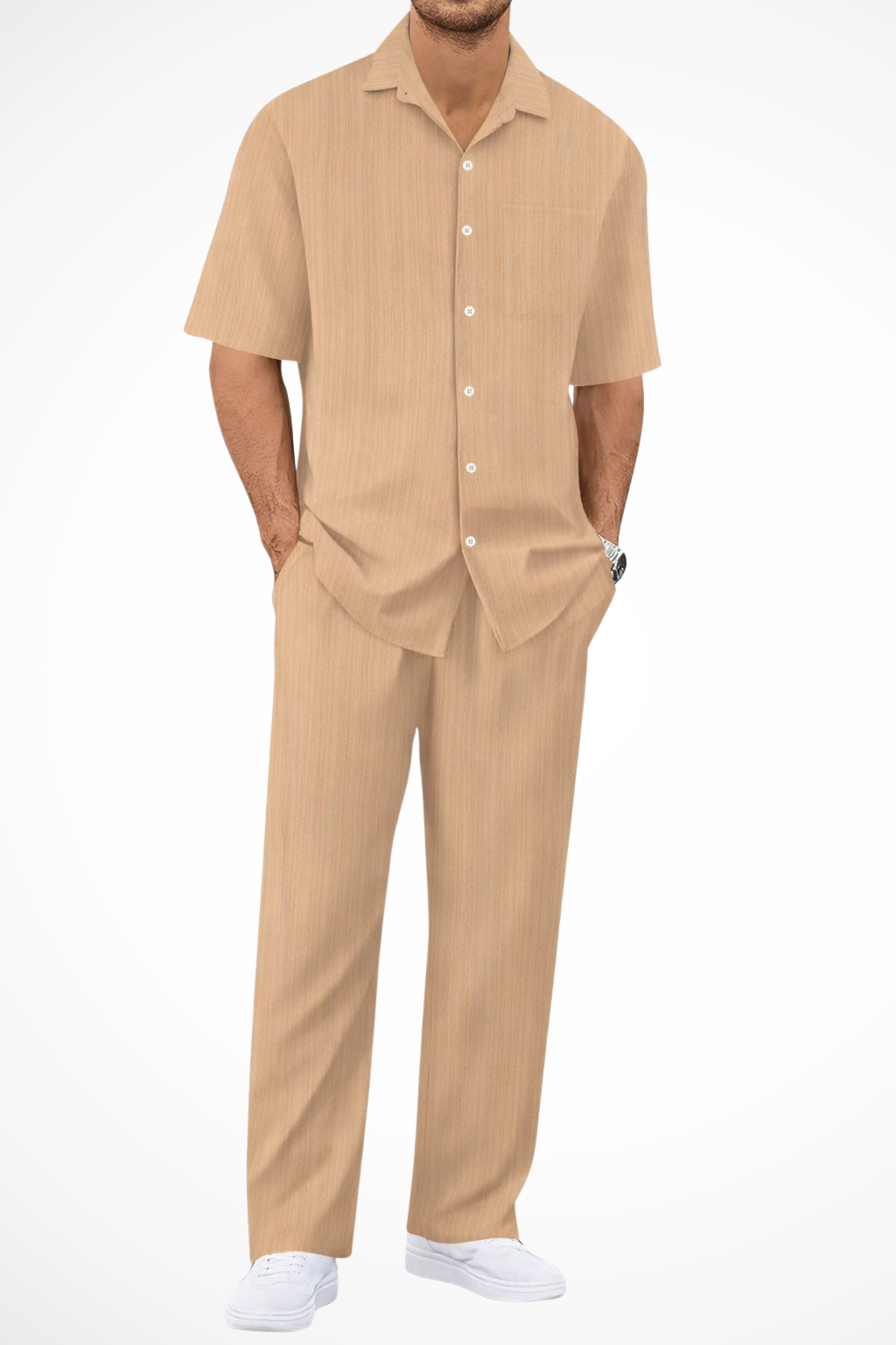 Cove | Men's Textured Short Sleeve Shirt Straight Leg Set