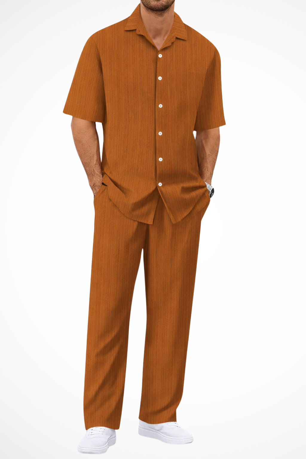 Cove | Men's Textured Short Sleeve Shirt Straight Leg Set