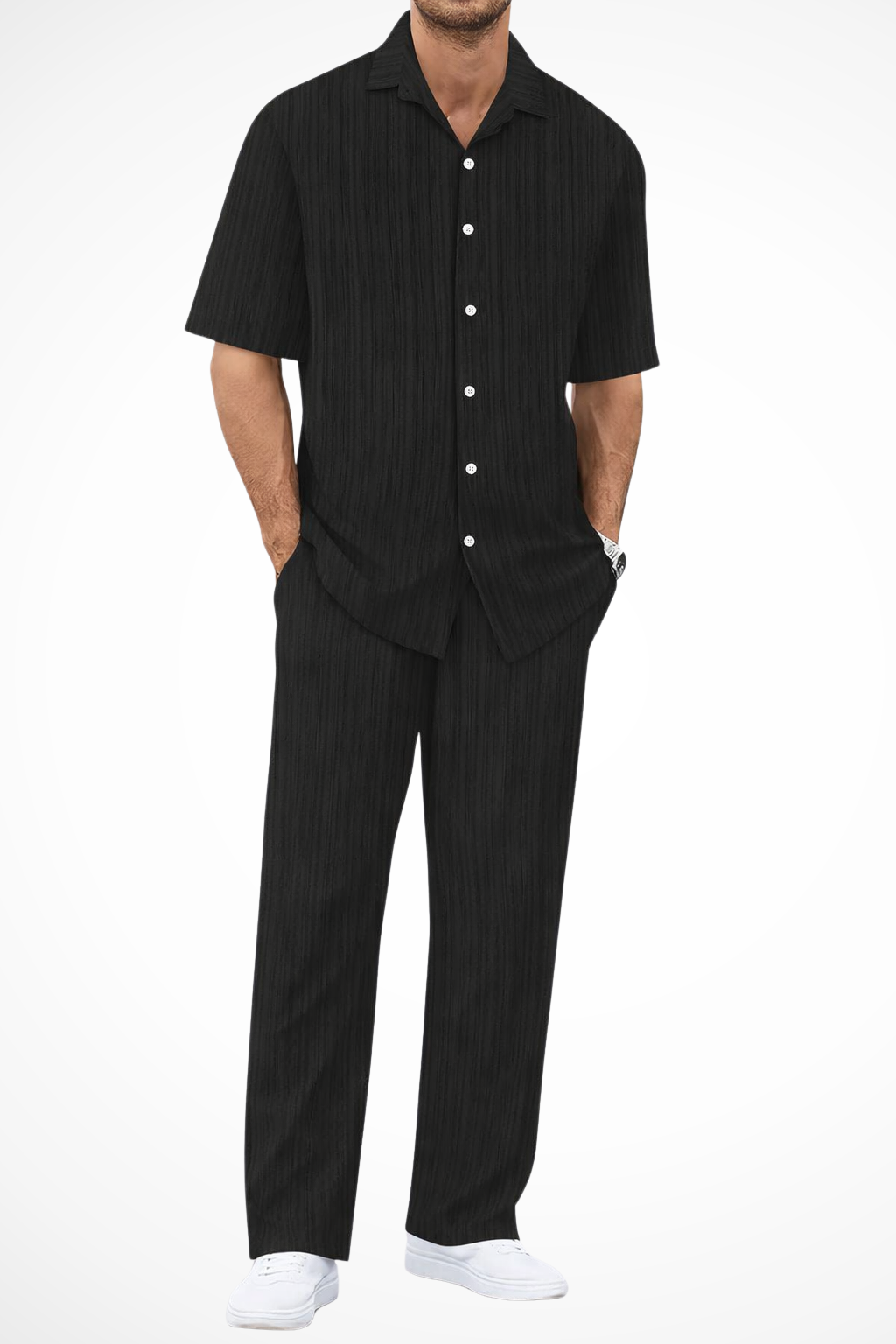 Cove | Men's Textured Short Sleeve Shirt Straight Leg Set