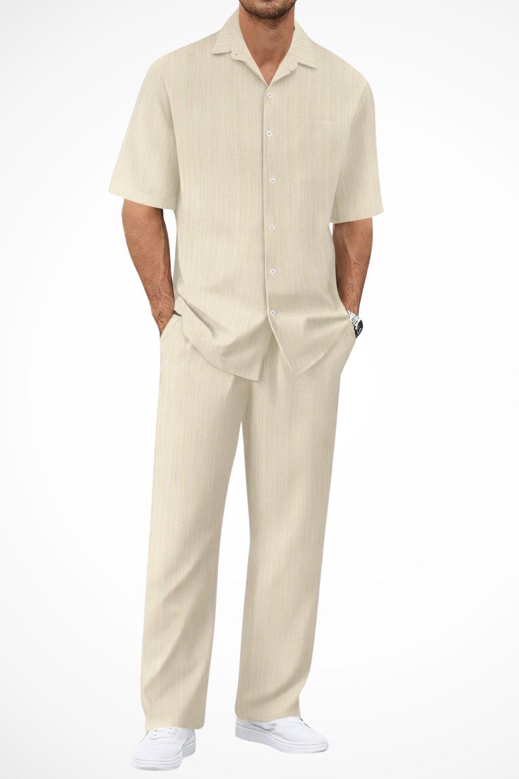 Cove | Men's Textured Short Sleeve Shirt Straight Leg Set