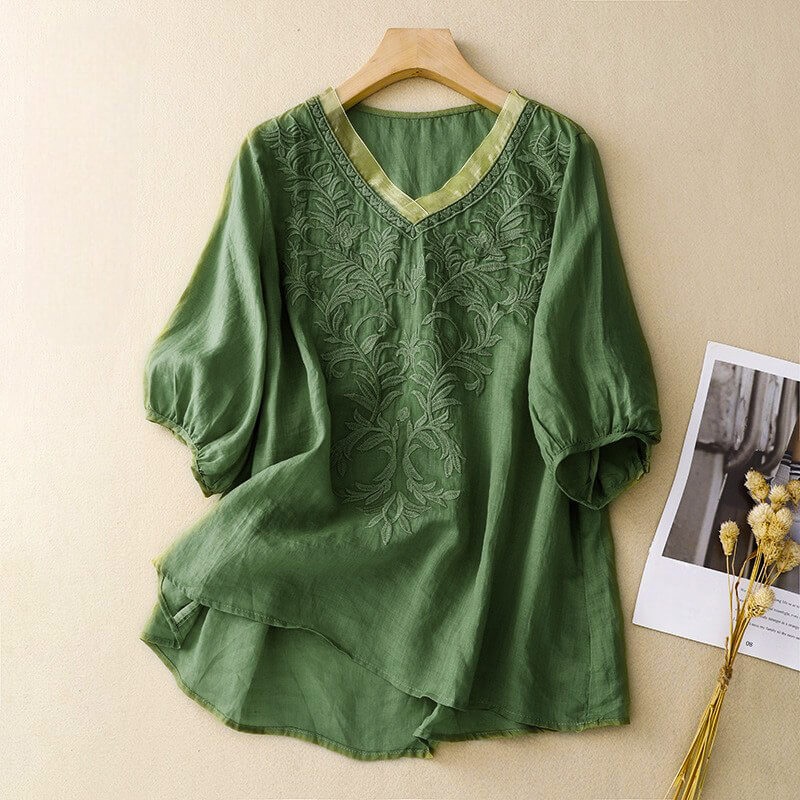 Bellarine | Elegant Embroidered Cotton Linen Blouse