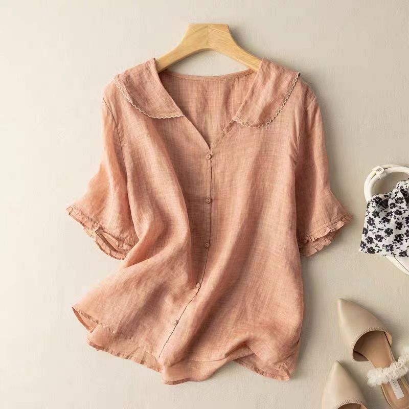 Evangeline | Romantic Linen Scalloped Collar Blouse