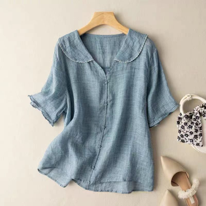 Evangeline | Romantic Linen Scalloped Collar Blouse