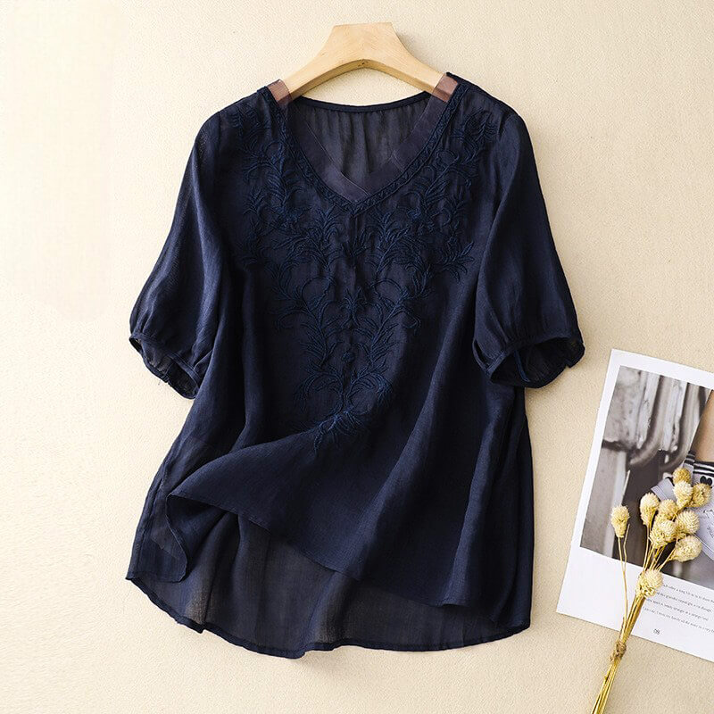 Bellarine | Elegant Embroidered Cotton Linen Blouse