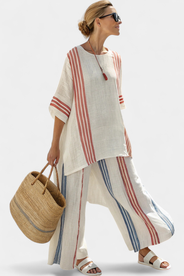 Evangeline | Relaxed Striped Linen Two Piece Set