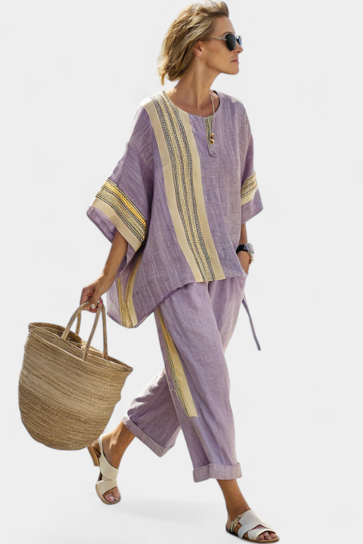 Evangeline | Relaxed Striped Linen Two Piece Set