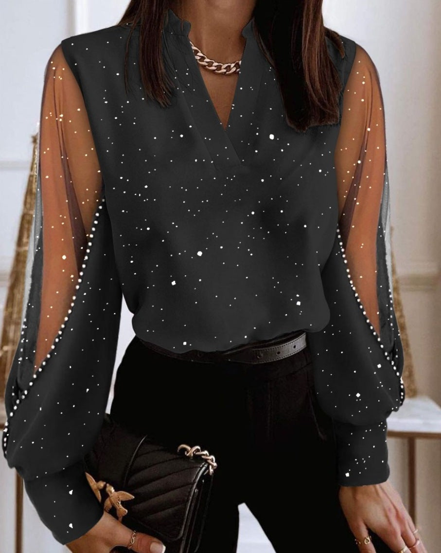 Camille | Elegant Sheer Sleeve Embroidered Blouse