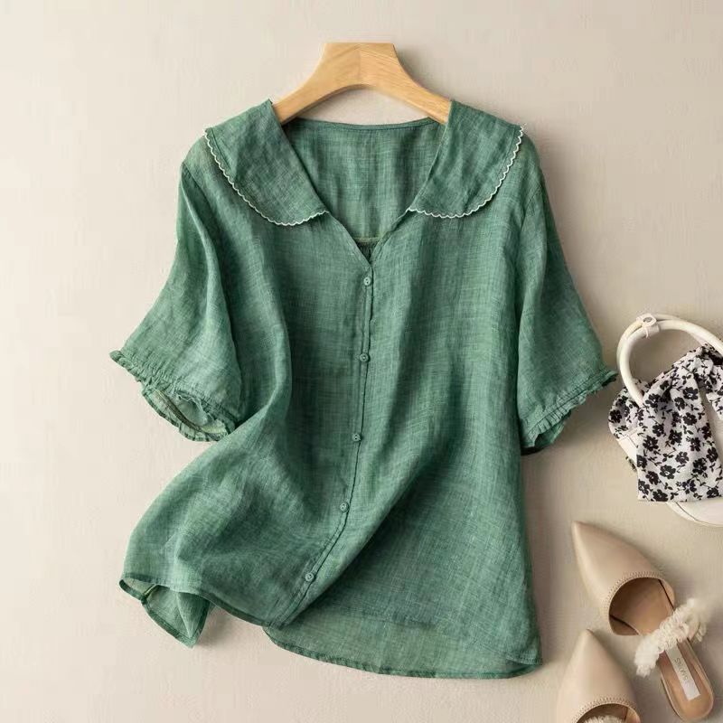 Evangeline | Romantic Linen Scalloped Collar Blouse