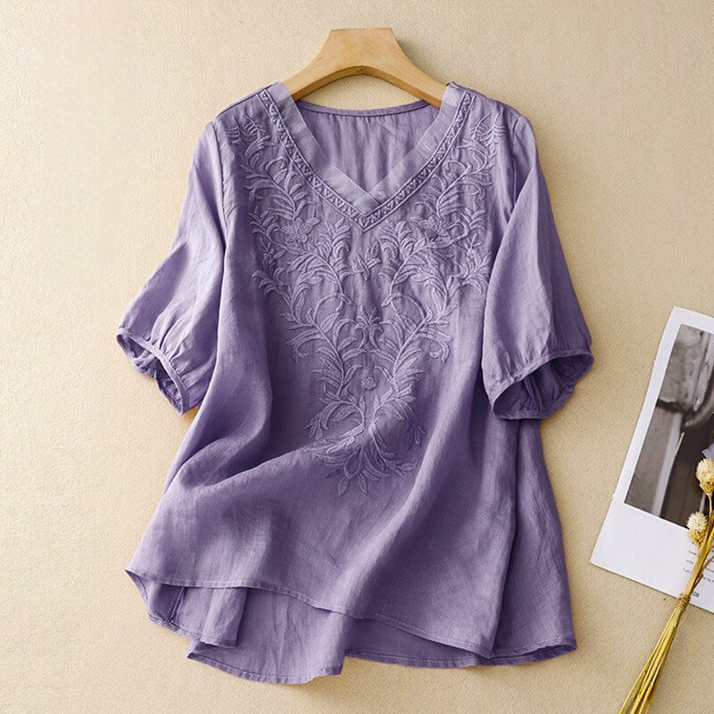 Bellarine | Elegant Embroidered Cotton Linen Blouse