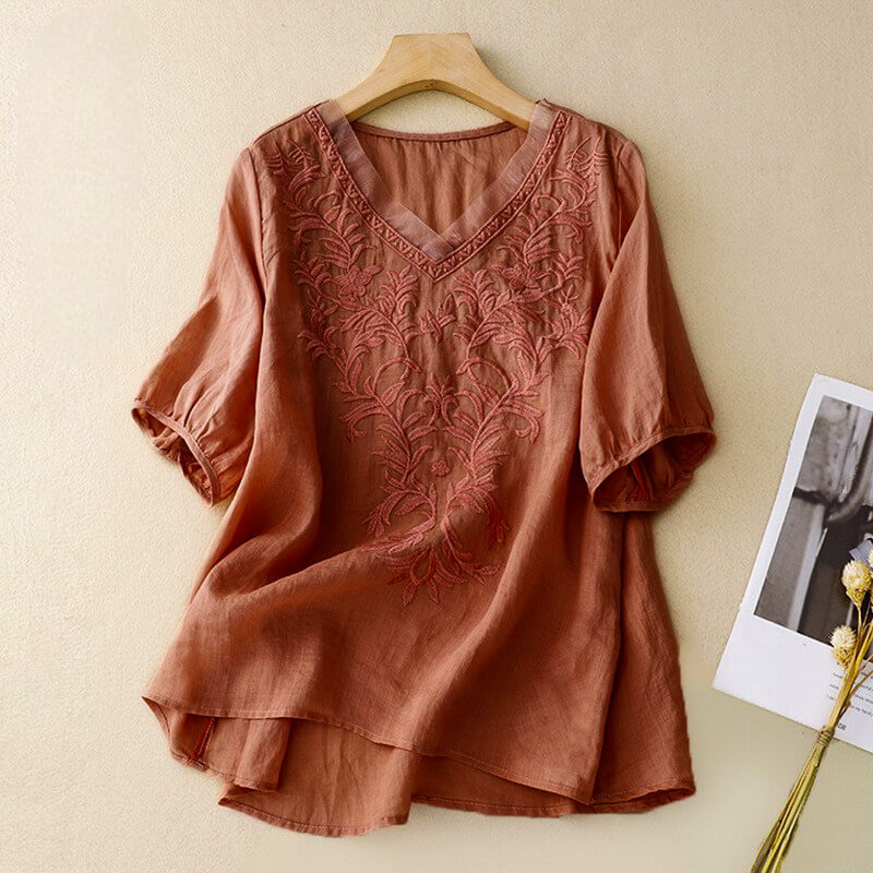 Bellarine | Elegant Embroidered Cotton Linen Blouse