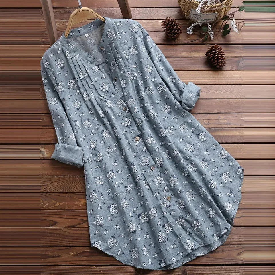 Evangeline | Elegant Floral Shirt Midi Dress