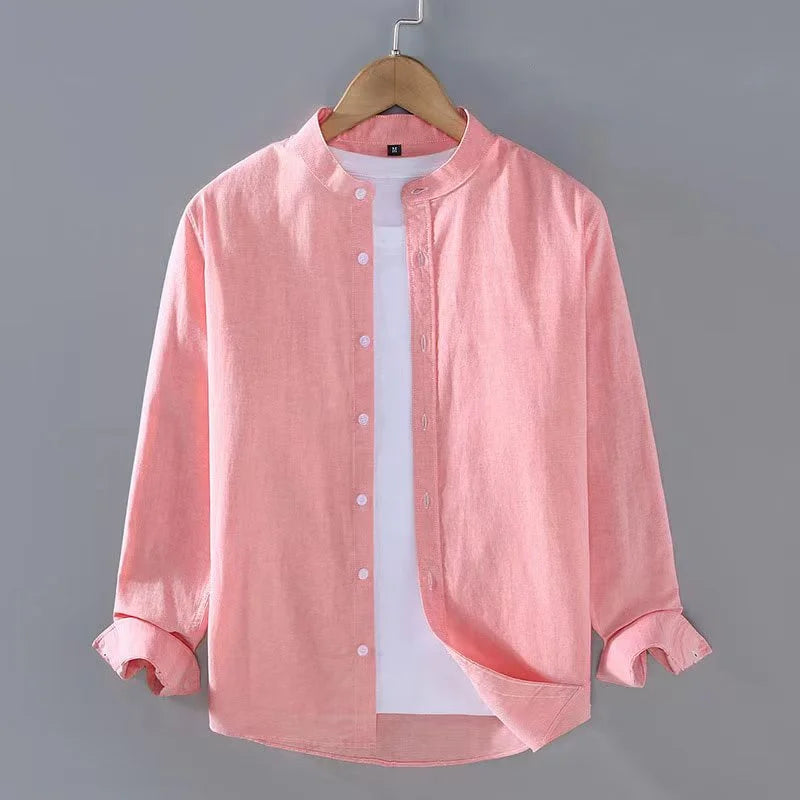 Tobias | Men's Classic Linen Mandarin Collar Shirt