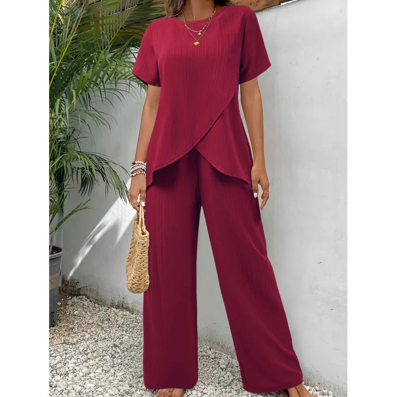 Belinda | Elegant Wrap Top Wide Leg Pants Set