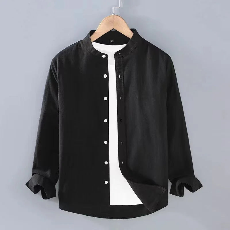 Tobias | Men's Classic Linen Mandarin Collar Shirt