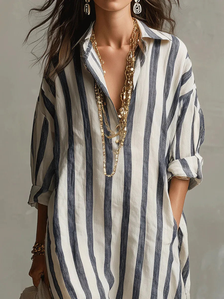 Bellarine | Elegant Stripe Collared Maxi Dress