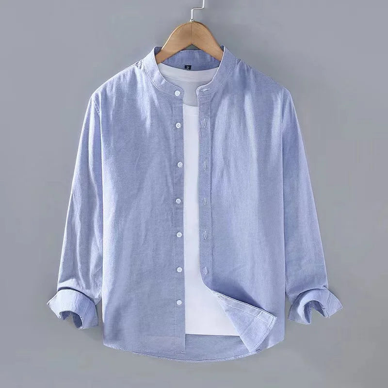 Tobias | Men's Classic Linen Mandarin Collar Shirt